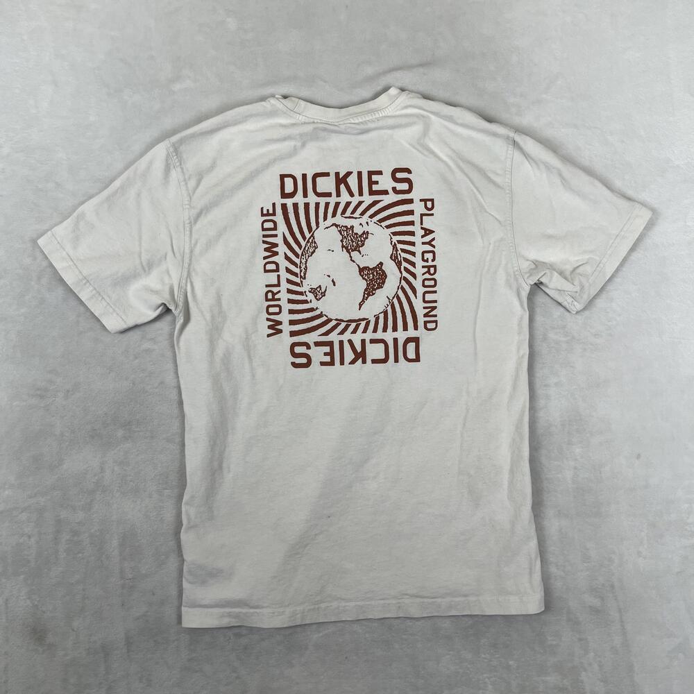 Vintage Dickies T-Shirt Mens Small White Playground Worldwide Globe Graphic Y2K